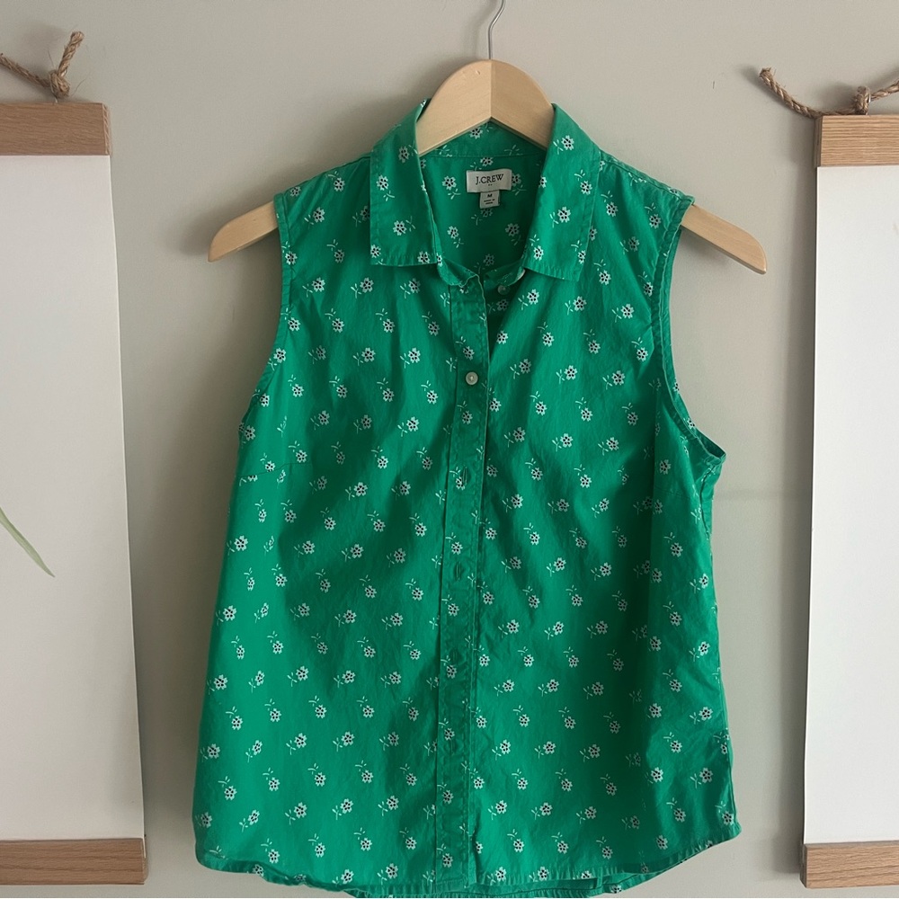 J. Crew Factory Green Floral Sleeveless Top